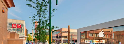 View of a street at Ridge Hill with visitors walking on sidewalks