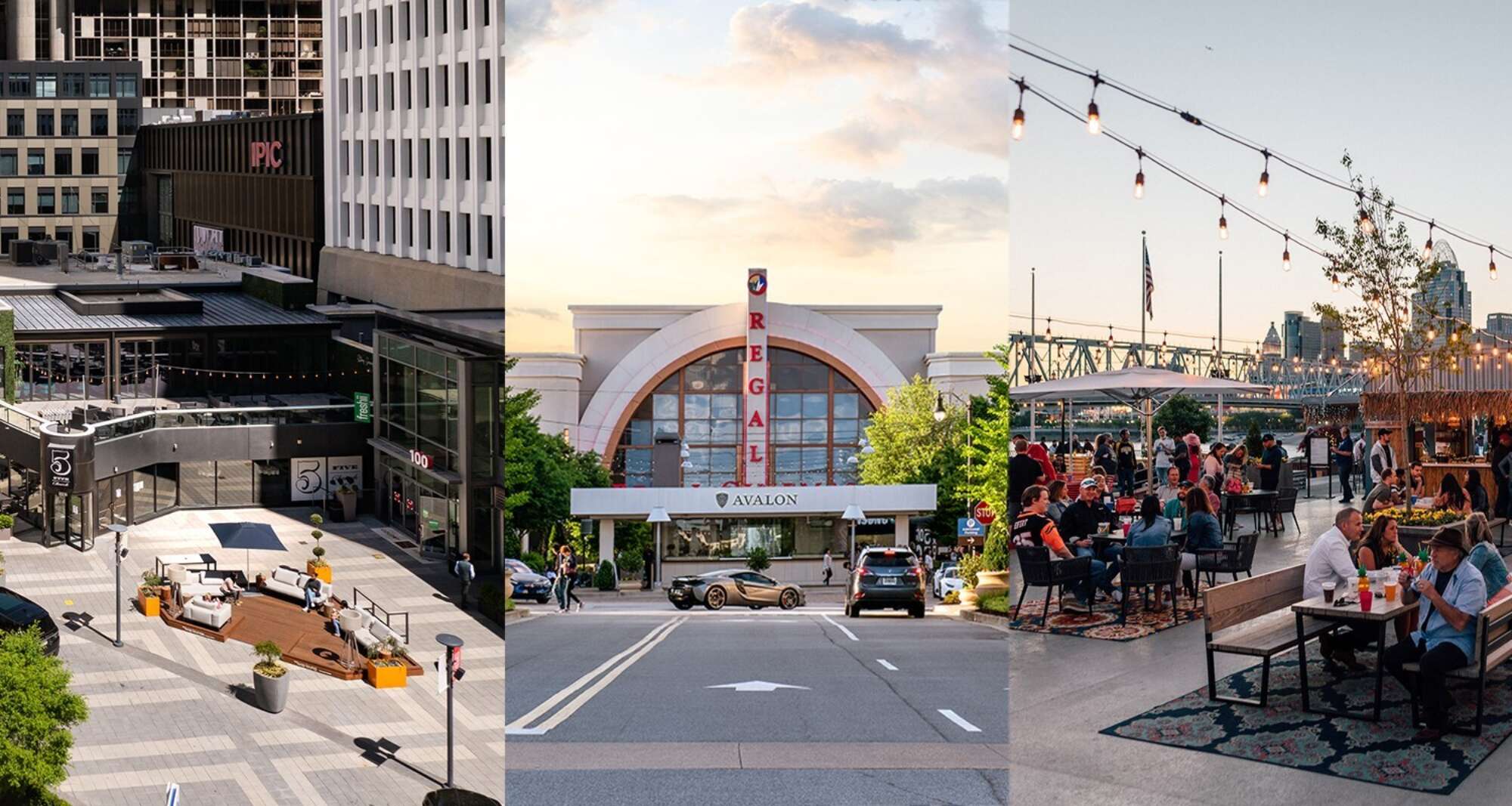 Three images of the exterior of various buildings